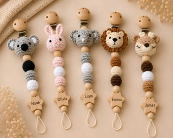 Clip de bebé de ganchillo con forma de animal, clip para chupete hecho a mano, recuerdo para recién nacido, regalo neutro para bebé, regalo para baby shower, accesorio para la habitación del bebé para padres primerizos.