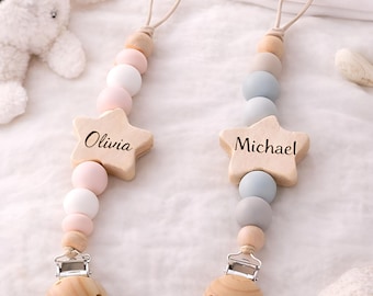 Clip para chupete de estrella con nombre, soporte para chupete de bebé personalizado, accesorio para guardería, recuerdo personalizado para recién nacidos, regalo para baby shower para niña o niño