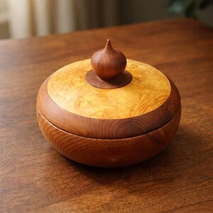 Studio-Signed "WK" Hand-Turned Burl and Cedar Lidded Vessel