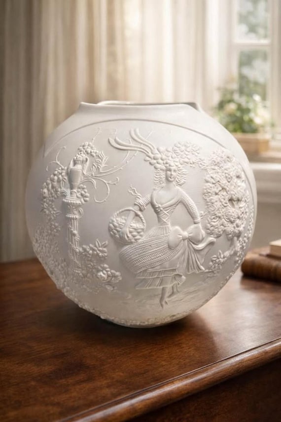 Kaiser Germany Manfred Frey White Bisque Relief Globe Vase | Model 0318