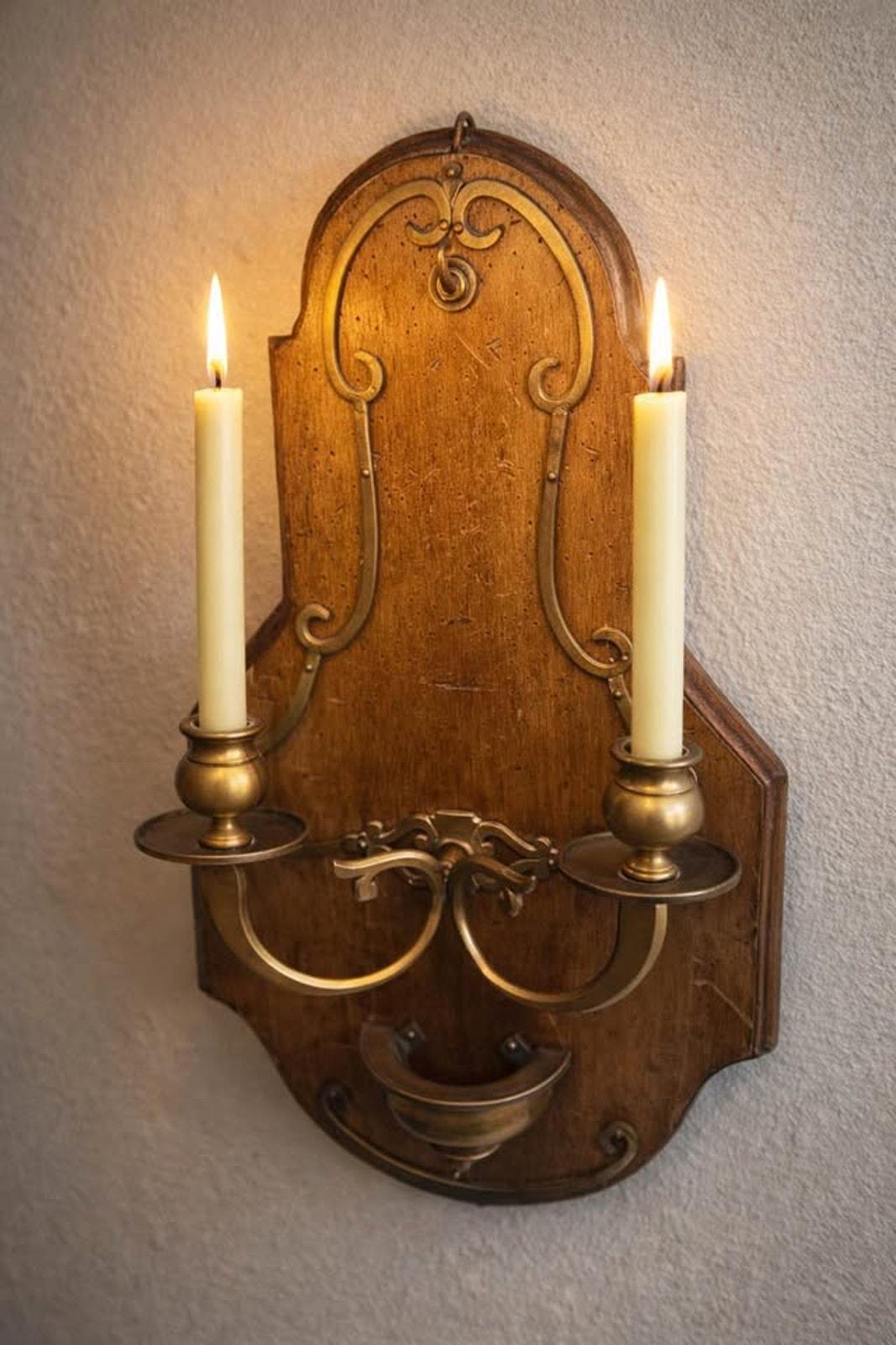 Appliques Murales Vintage En Bois – Triple Forme De Cœur – Bougeoirs Cottagecore