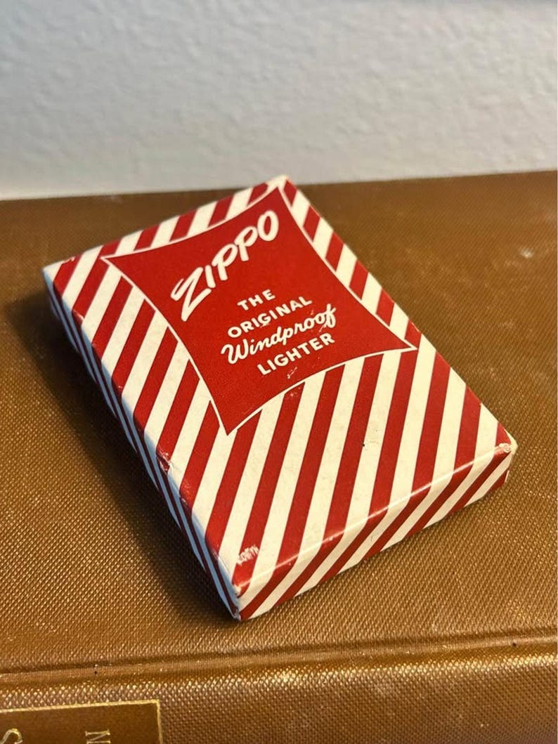 Vintage 1953-1955 Zippo Windproof Lighter in Original Candy Stripe Box | Brushed Chrome Pat. 2517191 image 2