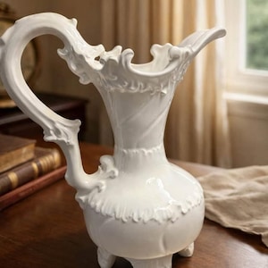 Jarra de cerámica blanca vintage Artigiani Italiani / Jarra estilo rococó