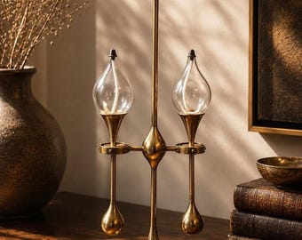 Rare Vintage Freddie Andersen Clear Drops Brass Gimbaled Double Oil Lamp