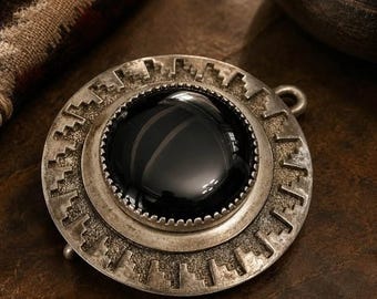 Vintage Ray Scott Taa Itsohii Navajo riemgesp van zwaar sterling zilver met zwarte onyx