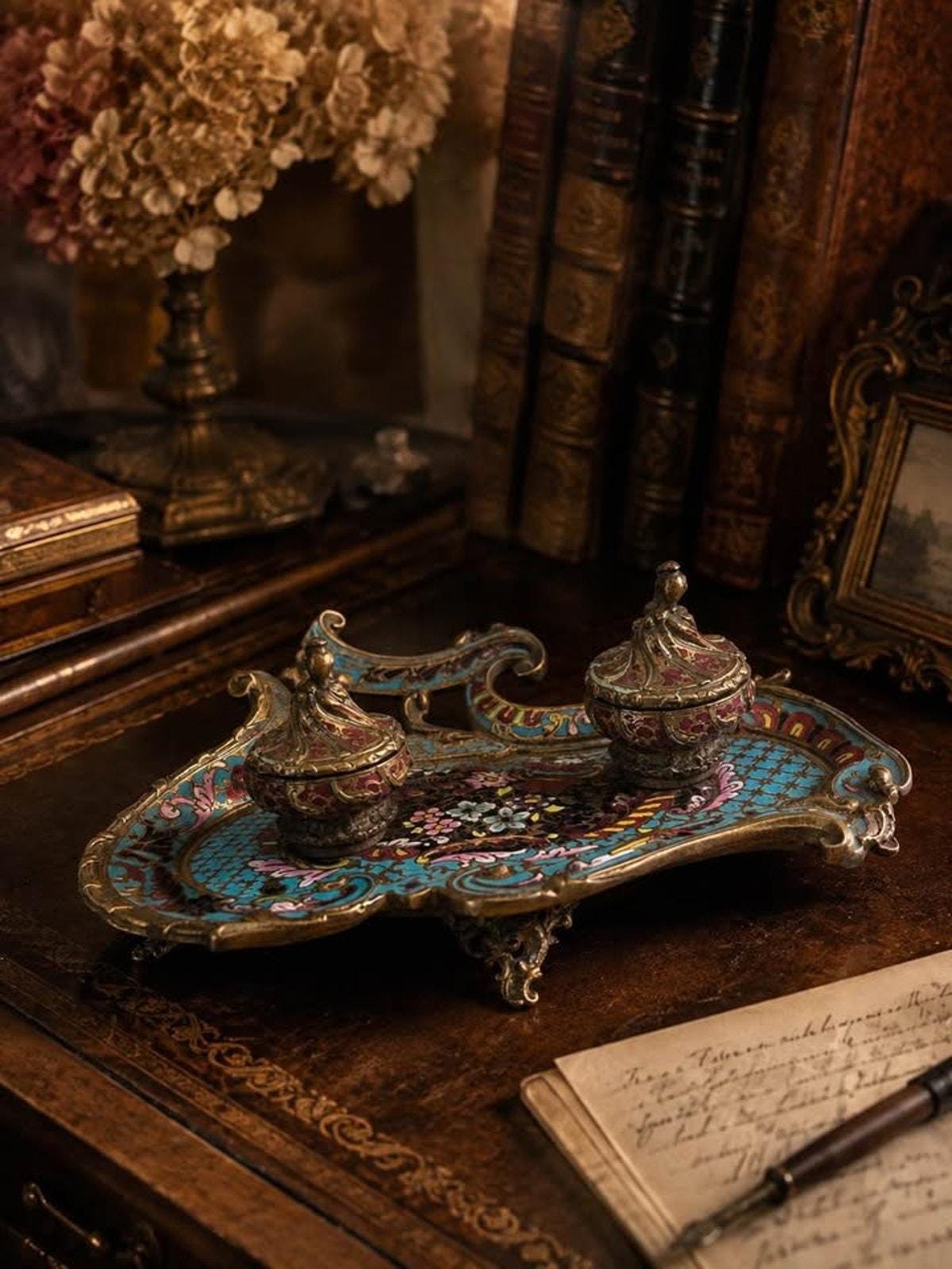 French Enameled Inkwell - Etsy