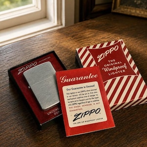 Vintage 1953-1955 Zippo Windproof Lighter in Original Candy Stripe Box | Brushed Chrome Pat. 2517191 image 1
