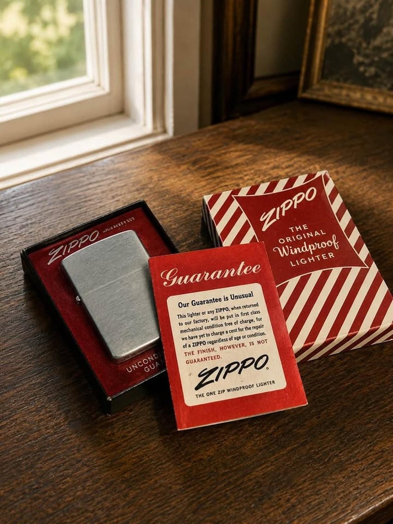 Vintage 1953-1955 Zippo Windproof Lighter in Original Candy Stripe Box | Brushed Chrome Pat. 2517191 image 1