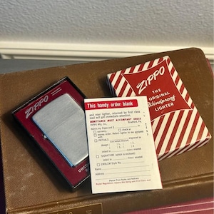 Vintage 1953-1955 Zippo Windproof Lighter in Original Candy Stripe Box | Brushed Chrome Pat. 2517191 image 4