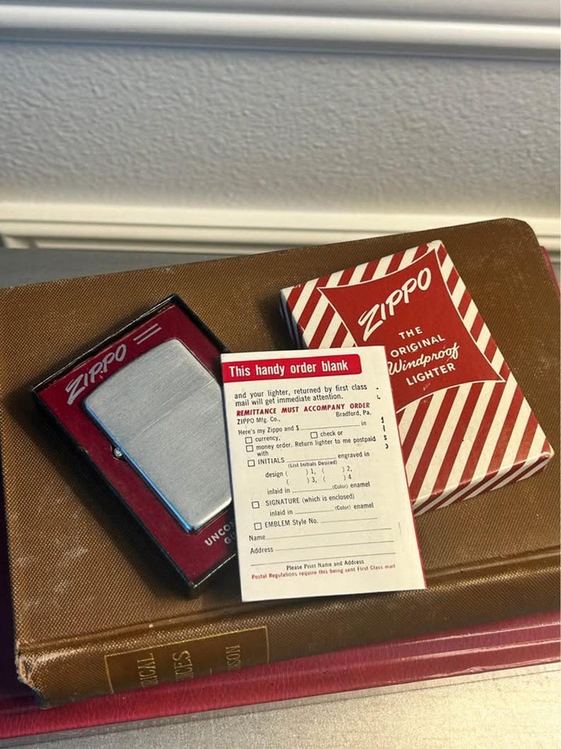 Vintage 1953-1955 Zippo Windproof Lighter in Original Candy Stripe Box | Brushed Chrome Pat. 2517191 image 4