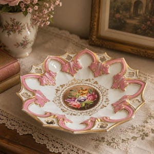 Antique Carl Tielsch TPM Reticulated Porcelain Gilded Floral Bowl