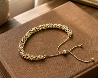 Milor Italy Vermeil Byzantine Link Bolo Bracelet - Adjustable Gold Over 925 Sterling Silver