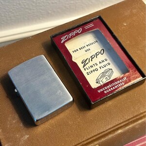 Vintage 1953-1955 Zippo Windproof Lighter in Original Candy Stripe Box | Brushed Chrome Pat. 2517191 image 6