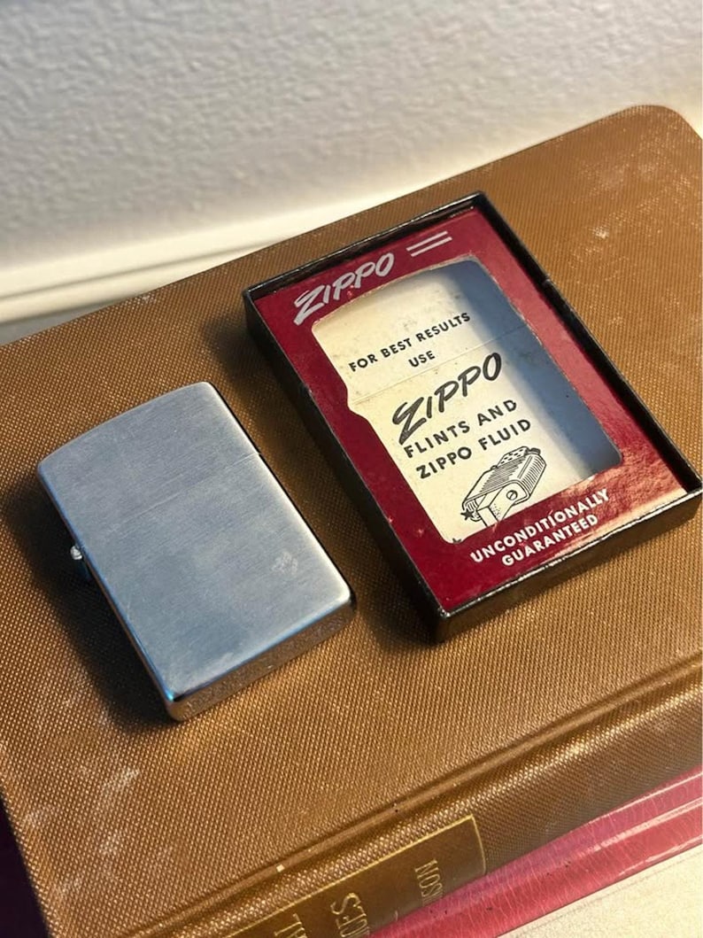 Vintage 1953-1955 Zippo Windproof Lighter in Original Candy Stripe Box | Brushed Chrome Pat. 2517191 image 6