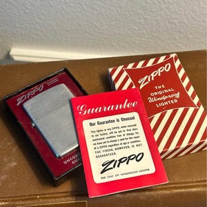 Vintage 1953-1955 Zippo Windproof Lighter in Original Candy Stripe Box | Brushed Chrome Pat. 2517191 image 3