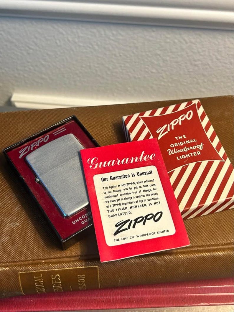 Vintage 1953-1955 Zippo Windproof Lighter in Original Candy Stripe Box | Brushed Chrome Pat. 2517191 image 3