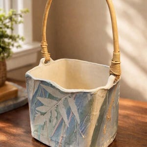 Hannegan Studio Art Pottery Square Basket with Bentwood Handle