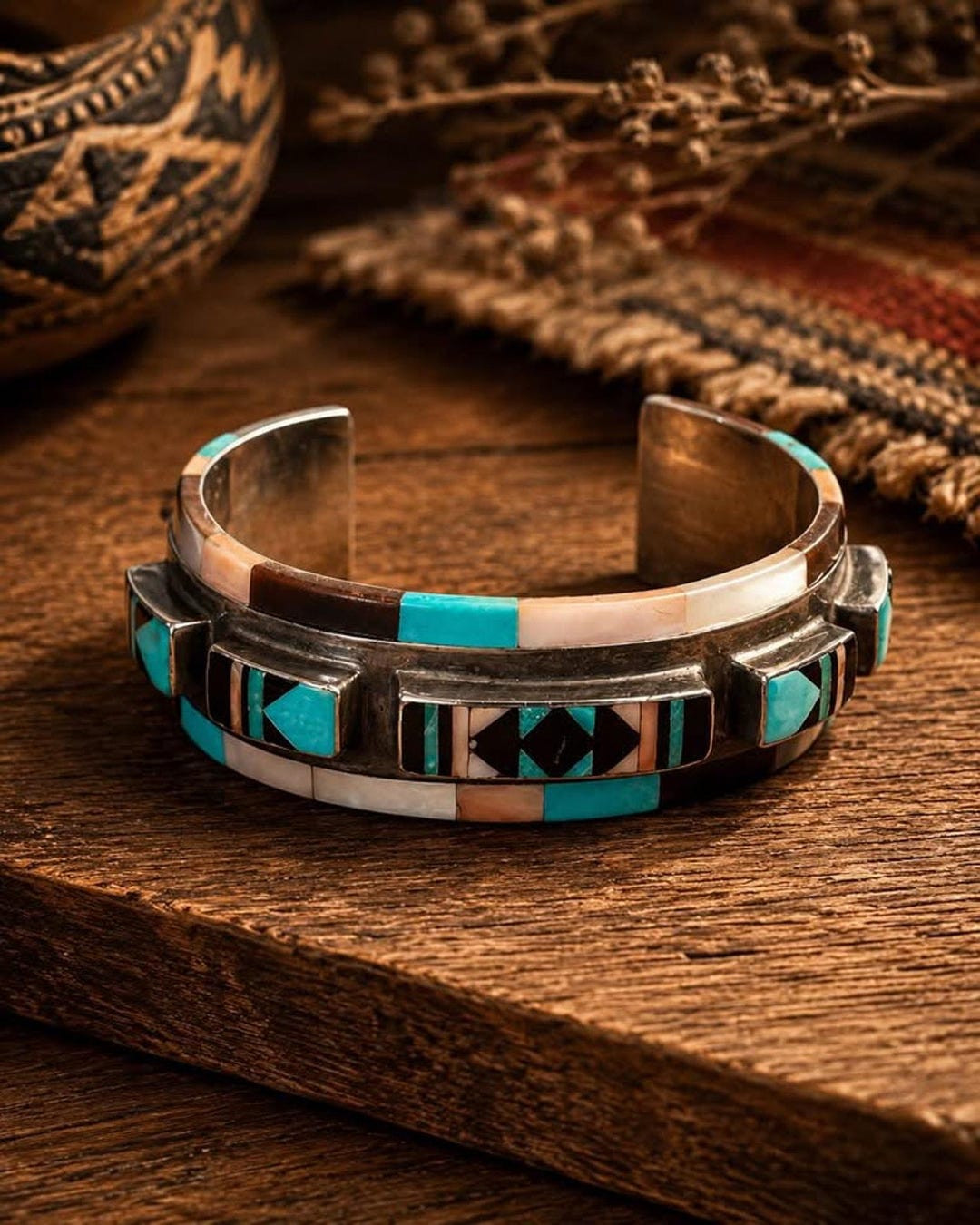 Vintage Zuni Olivia Panteah Sterling Silver Multi-stone Raised