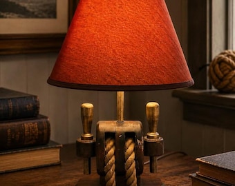Vintage Nautical Wooden Block and Tackle Pulley Table Lamp Solid Brass Accents