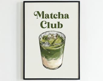 Iced Matcha Latte Print – Minimalist Kitchen Cafe Wall Art (Digital Download)