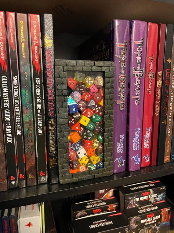 Dice Dungeon Book Nook: RPG Dice Display with Secret Storage
