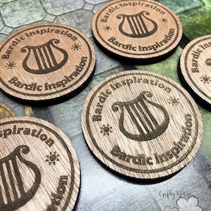 Bardic Inspiration Tokens (6) - DND Tokens - Bard Tokens - Inspiration Tokens - Table Top Role Playing Game Tokens