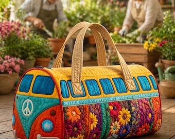 Gesteppte Camper Van Weekender Tasche, Retro Boho Floral Travel Tote