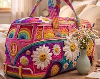 Gesteppte Camper Van Weekender Tasche, Retro Boho Floral Travel Tote