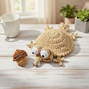 Crochet Squirrel Coaster Mug Rug, Acorn Coaster, Handmade Woodland Fall Table Decor