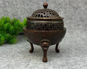 Vintage Bronze Carved Triple-Layer Lion-Foot Incense Burner. Home Decoration, Feng Shui statue