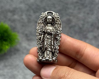 Meteorite Iron Shakyamuni Buddha Thokcha Pendant, Vintage Cloud Pattern Back Buddhist Protective Talisman  charm