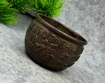 Vintage Chinese Bronze Hundred Blessings Offering Bowl -Home Decoration & Feng Shui Statue