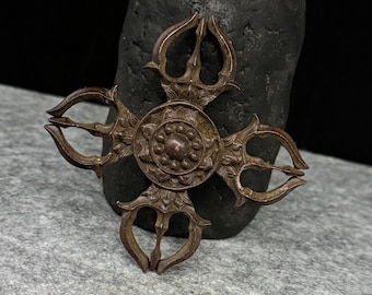 Vintage bronze retro Handmade cross-shaped Vajra /Home/Temple Desktop Decoration