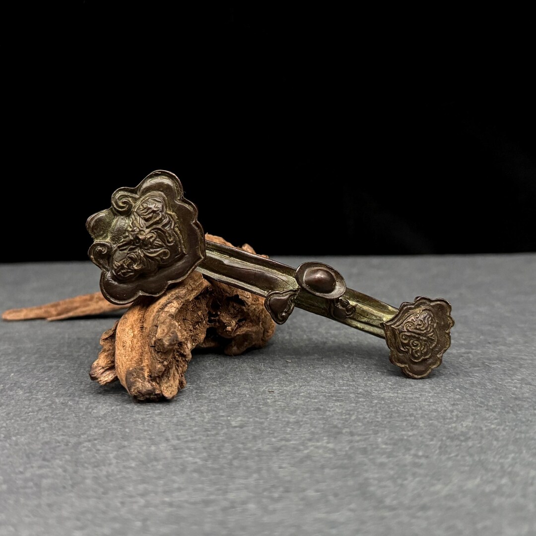 Vintage Bronze Ruyi Scepter, Handcrafted Chinese Lucky Ornament, Feng ...
