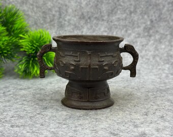 Vintage bronze carved Beast Cup, Home decortion-- Tea Pet Statue-- Feng Shui Statue
