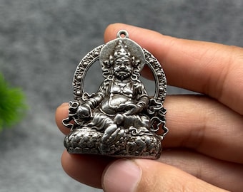 Vintage Tibetan Meteorite Iron Jambhala Pendant,Yellow Wealth God Amulet, Prosperity Blessing Talisman Charm