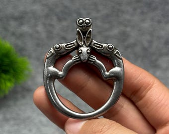 Tibetan Meteorite Iron Rabbit Dragon Amulet Ring-shaped Pendant,Protection Amulet Accessory