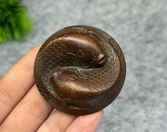 Vintage Bronze Yin Yang Koi Figurine, Feng Shui Abundance Ornament, Double Fish Tea Pet