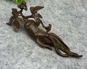 Vintage Bronze Ginseng Figurine-Symbol of Longevity & Vitality