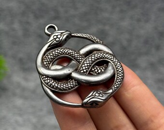 Tibetan Meteoric Iron infinite snake Pendant,  Ouroboros Serpent Amulet, Eternal Knot Serpent Necklace Charm