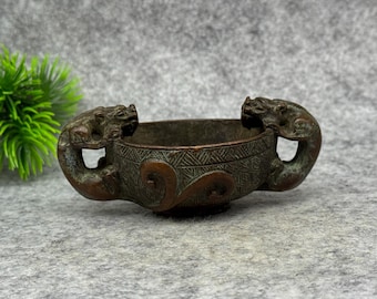 Vintage Bronze Carved Dragon Incense Burner, Home Decoration & Feng Shui Statue