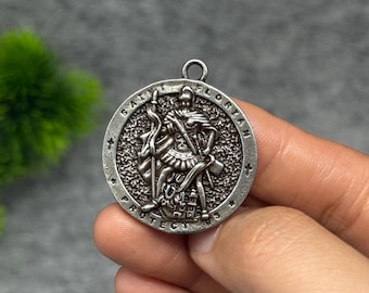 Meteorite Iron Saint Florian Pendant, Vintage Fire Rescue Patron Saint Medallion, Firefighter Talisman Charm