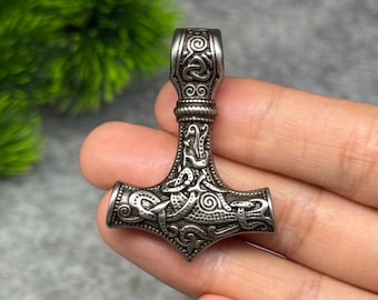 Ciondolo Mjolnir in ferro meteorite, ciondolo Mjolnir con nodo di drago vichingo norreno per collana