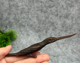 Vintage Bronze Kingfisher Figurine – Hand-Carved Bird Sculpture for Home Decor & Nature Lover Gift