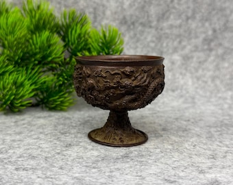 Vintage bronze carved Dragon Cup, Fengshui statue