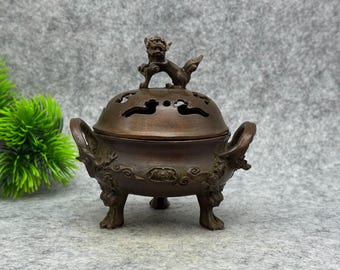 Vintage Bronze Pixiu Dragon-Handled Three-Legged Incense Burner — Feng Shui Home Decor