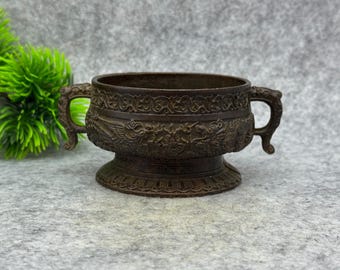 Quemador de incienso antiguo de bronce con forma de bragón y fénix, figuras de Feng Shui.