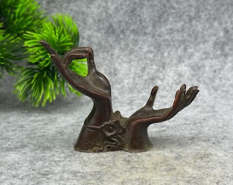Vintage Bronze Buddha Hand and Lotus Sculpture, Hand-Cast, Zen-Inspired Desktop Ornament