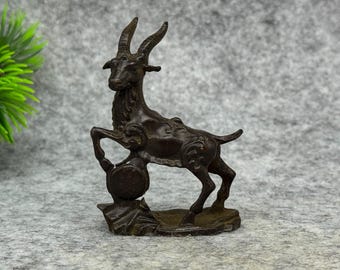 Vintage Bronze Goat Figurine, Chinese Zodiac Desk Decor, Feng Shui Charm