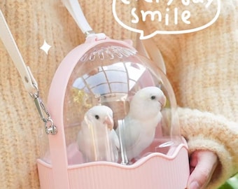 Trasportino da viaggio in acrilico per uccelli – Gabbia portatile a tracolla per piccoli uccelli e inseparabili